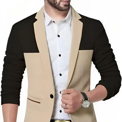 Men's Single Breasted Casual, Formal, Party, Wedding Blazer, Black and Beige (in, Numeric, 44, Sandel) 