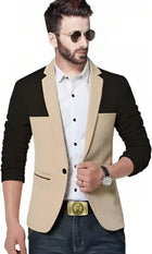 Men's Single Breasted Casual, Formal, Party, Wedding Blazer, Black and Beige (in, Numeric, 44, Sandel) 