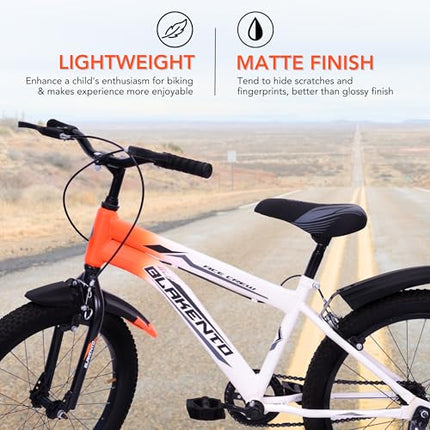 BLAKENTO Kids Cycle for Girls and Boys |20T Ace Crew Cycle for Kids 6 to 9 Years| Premium Matte Finished White & Orange 