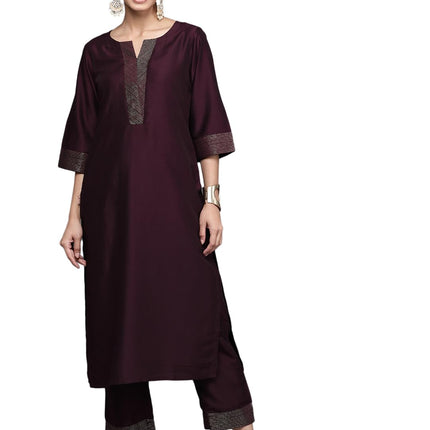 Libas Women's Silk Blend Kurta Sets (34831_Burgundy 