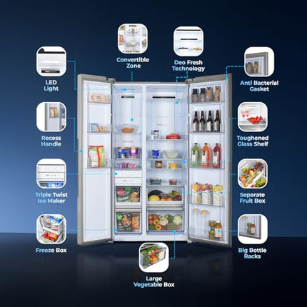 Candy 602 L Frost Free Side by Side Refrigerator with 100% Convertible Technology, Digital Control Panel and Magic Convertible Cooling 2-door (Shiny Steel, CSS6600TS) 