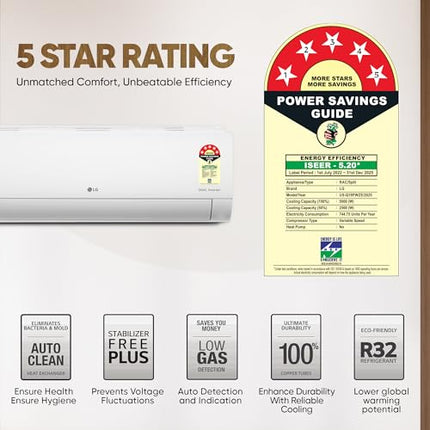 LG 1.5 Ton 5 Star, Wi-Fi, DUAL Inverter Split AC (Copper, AI+ Convertible 6-in-1, Faster Cooling & Energy Saving, 4 Way Swing, HD Filter with Anti-Virus Protection, US-Q19PWZE, White) 
