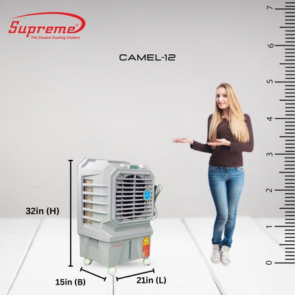 Supreme Portable Air Cooler CAMEL-12 with 30 Litre Tank | 100 Watt | 12 inch Blade | 4 Way Air Deflection with Auto Swing Grills | Inverter Compatible | For Personal Use | 1 Year Warranty 