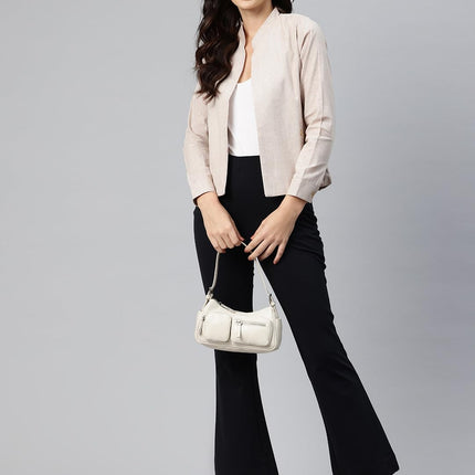 Cottinfab Women Beige Lightweight Open Front Casual Blazer 