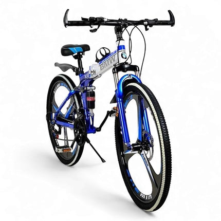 Amaze Kai Dual Suspension Bikes Latest Bmv Foldable Gear Cycle for Men with 21 Speed Gear 3 Spoke | Folding Mountain Bike with Double Disc Break & Mac Wheel, 26 Inch (Blue) 