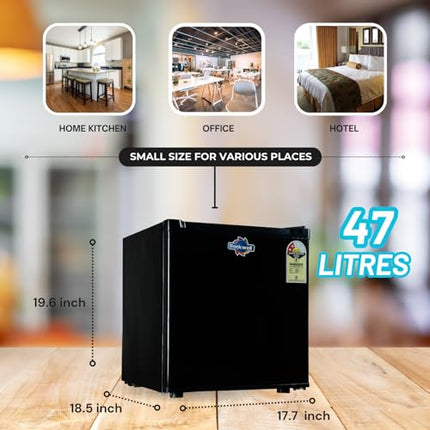 Rockwell 47L Mini Refrigerator – Compact Design, 2-Star Rated, Ideal for Small Spaces, Dorms, and Offices, Features Reliable Cooling and Adjustable Shelves with Chiller Tray, Black 