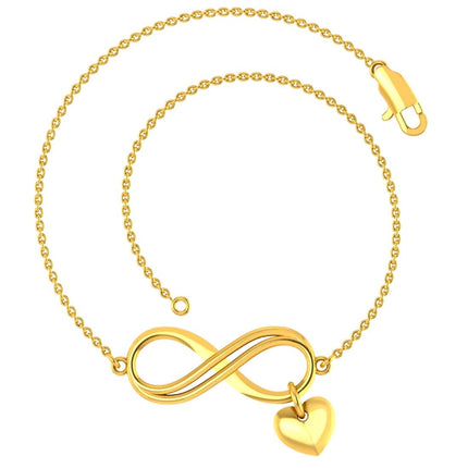 P.C. Chandra Jewellers Dainty 14Kt(585) Yellow Gold Infinity Loop Bracelet For Women 