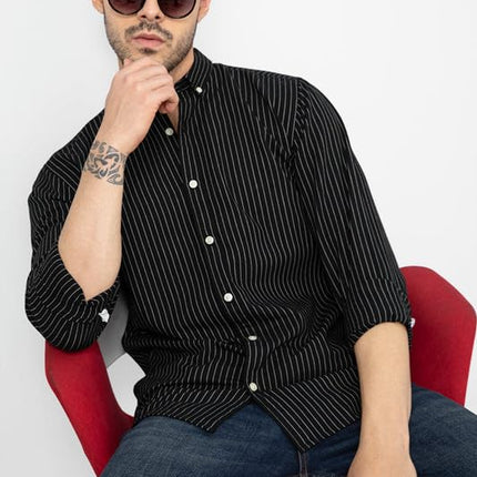 SNITCH Cotton Lining Regular Fit Shirt for Men (Black, XXL) 