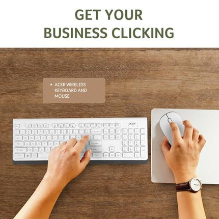 Acer Wireless Keyboard & Mouse Combo with Attractive Durable Design, 2.4GHz Nano Receiver, 10m Range, Indian Rupee Key Code, 1600 DPI, 10M Keystrokes Life for Microsoft Windows and Mac OS(White/Grey) 