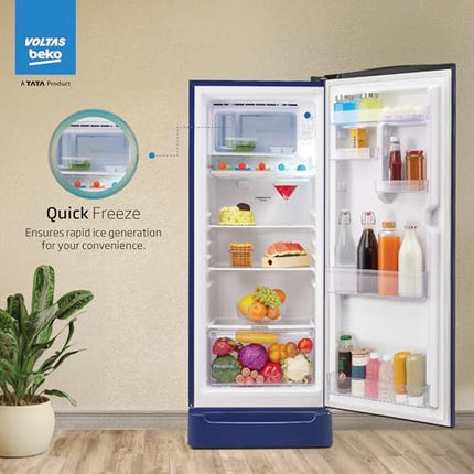 Voltas Beko, A Tata Product 208 L 5 Star Direct Cool Single Door Refrigerator (RDC240A/W0BBRTM0B00GO, Bonita Blue, With Fresh Box Technology, Quick Frezze, Chiller Zone and Base Drawer) 