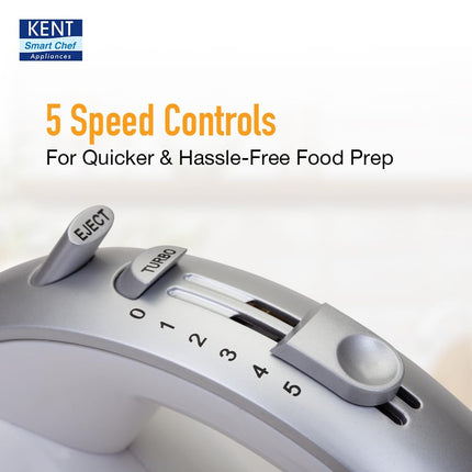 KENT 16051 Hand Blender 300 W | 5 Variable Speed Control | Multiple Beaters & Dough Hooks | Turbo Function, Plastic, 300 Watts 