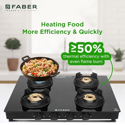 Faber 4 Burner Auto-Ignition Cooktop| ONYX AI 4BB BK |Black ABS Knobs| Brass Burners| Cast Iron Pan Support| Black Glass Finish |7 Yrs Warranty Glass & 5 Yrs on Burner & Valve | 2 Yrs Comprehensive 