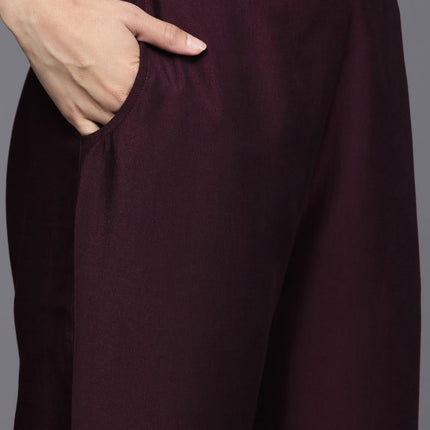 Libas Women's Silk Blend Kurta Sets (34831_Burgundy 
