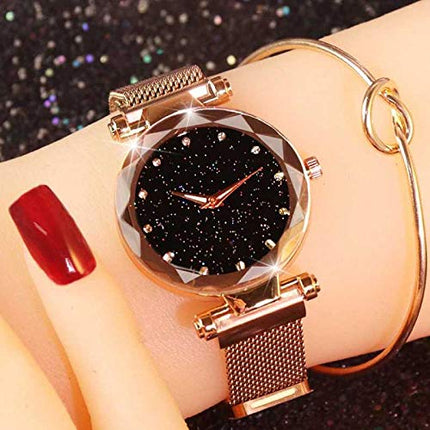 Acnos Premium Analogue Women's Rose-Gold Magnet Watch With Rosegold Bracelet With Gift Box - Metal 