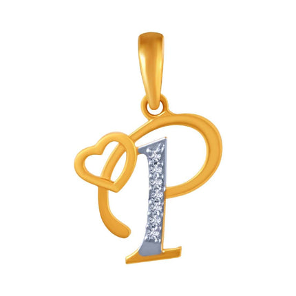 P.C. Chandra Jewellers P.C Chandra Jewellers 14Kt (585) Yellow Gold P Initial Studded Pendant For Women & Girls - 0.81 Gram, Multi 