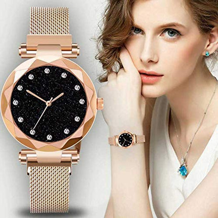 Acnos Premium Analogue Women's Rose-Gold Magnet Watch With Rosegold Bracelet With Gift Box - Metal 