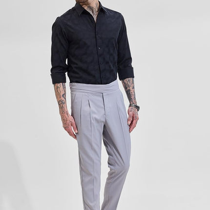 SNITCH Men's Light Grey Ankle Length Gurkha Slim Fit Mid Rise Trousers, 32 