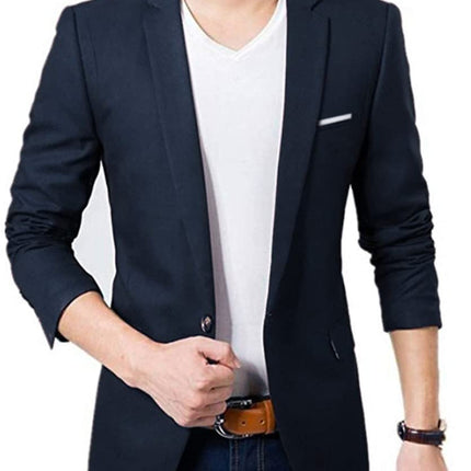 BREGEO Men's Slim Fit Single Breasted Blazer(Blue_40) 