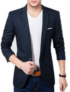 BREGEO Men's Slim Fit Single Breasted Blazer(Blue_40) 