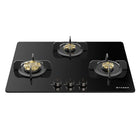 Faber 3 Burner 70cm Hob |Auto-Ignition| HOB PRIME HT703 CRS BR CI AI |Metal Knobs| Cast Iron Pan Support |Hob/Cooktop Hybrid| Black Glass Finish |5 Yr Warranty on Glass,Valve & 2 Yr on Burner by Faber 
