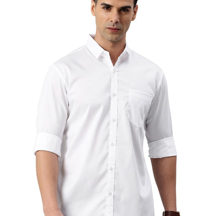 Majestic Man Pure Cotton Solid Slim Fit Casual Shirt for Men (Milky White, Medium) 