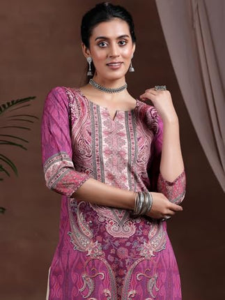 Libas Women's Crepe Paisley Straight Kurta (292610R Mauve 