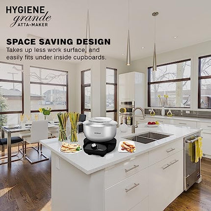 Havells Hygiene Grande Atta Kneader Dough Maker with 5L SS Bowl, Up to 1 KG Dough Maker, 4 Speed, Aluminium Dough Hook, Transparent Anti Splatter Lid with Lock, Hands Free Operation, 2 Yr Warranty 