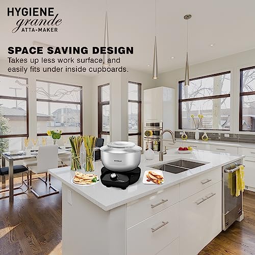 Havells Hygiene Grande Atta Kneader Dough Maker with 5L SS Bowl, Up to 1 KG Dough Maker, 4 Speed, Aluminium Dough Hook, Transparent Anti Splatter Lid with Lock, Hands Free Operation, 2 Yr Warranty 