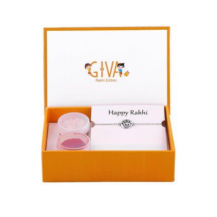 GIVA 925 Silver Sphere Om Rakhi Bracelet with Roli Chawal | Quirky Rakshabandhan Rakhi for Brother | Silver Rakhi for Boys & Men With Certificate of Authenticity and 925 Stamp 