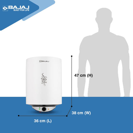 Bajaj Edrea 15 Litre Storage 5-Star Rated Storage vertical Wall Water Heater for home | Polymer Coated Tank | Multiple Safety* | Suitable for High Rise | Child Safety Mode | 5-Yr* Warranty 【White】 