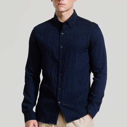 Snitch Men Cotton Blend Slim Fit Navy Casual Textured Shirts, 2XL 