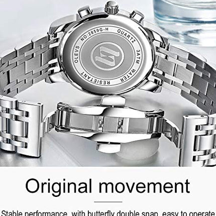 OLEVS chronograph Men's Stainless Steel Watch (Blue Dial Silver Colored Strap) 