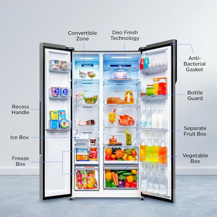 Haier 596 L, 3 Star, 100% Convertible Fridge Space, Expert Inverter, Frost Free Side by Side Refrigerator, (HES-690SS-P, Shiny Silver) 