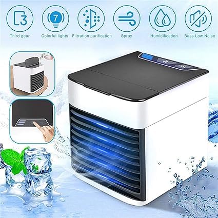 EYUVAA LABEL Portable Mini AC Cooler for Room Cooling Fan USB Powered Mini Cooler For Travel Rechargeable Fan, Portable Air Conditioners for Home Fan with light, Humidifier, Air Purifier (Multicolor) 
