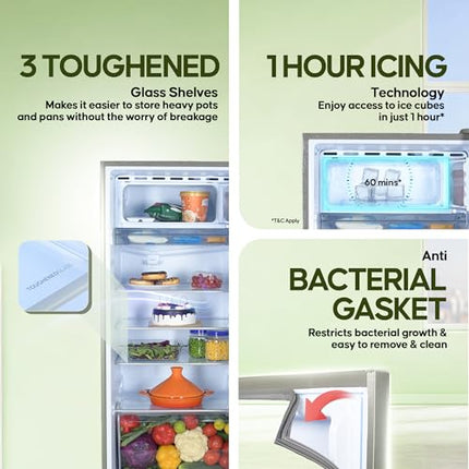 Haier 190L 5 Star Direct Cool Single Door Refrigerator | 3 Toughened Glass Shelves | Fast Ice Making in Just 60 minutes | Large Veg Box| Easy Clean Back (HED-205DS-P, Dazzle Steel) 