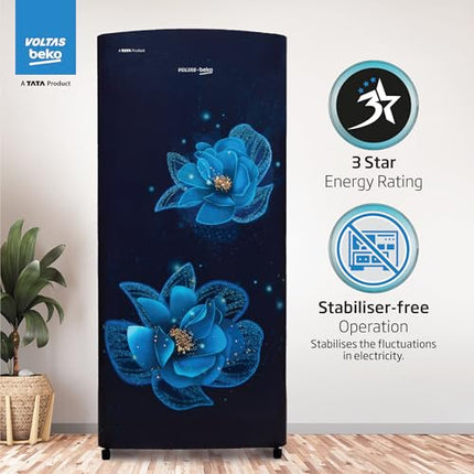 Voltas Beko, A Tata Product 183 L 3 Star Direct Cool Single Door Refrigerator (2024 Model, RDC215C/S0BFR0M0000GO, Fressia Blue, With Fresh Box Technology and Chiller Zone) 