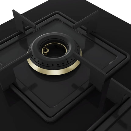 Bosch Built in Gas Hob Black Tempered glass Glass 5 Burner Auto Ignition 90 cm True Brass 2D Ring Burners with Glossy Black Heat Shields & Enameld pan supports (PNV9B6F10I) 