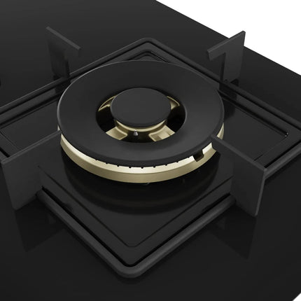 Bosch Built in Gas Hob Black Tempered glass Glass 4 Burner Auto Ignition 90 cm True Brass 2D Ring Burners with Glossy Black Heat Shields & Enameld pan supports (PNF9B6F10I) 