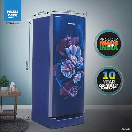 Voltas Beko, A Tata Product 208 L 5 Star Direct Cool Single Door Refrigerator (RDC240A/W0BBRTM0B00GO, Bonita Blue, With Fresh Box Technology, Quick Frezze, Chiller Zone and Base Drawer) 