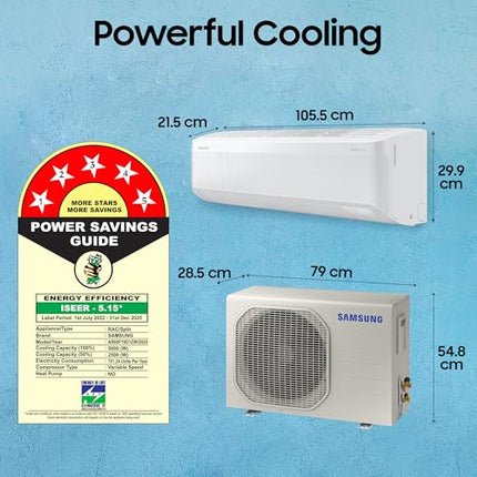 Samsung 1.5 Ton 5 Star Windfree AI Inverter Smart Split AC (WiFi, Energy Saving, Voice Control, Powerful Cooling, Copper, Digital Inverter, 4 Way swing, Convertible, BESPOKE AI AR60F19D1ZWNNA) 