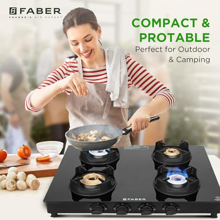 Faber 4 Burner Auto-Ignition Cooktop| ONYX AI 4BB BK |Black ABS Knobs| Brass Burners| Cast Iron Pan Support| Black Glass Finish |7 Yrs Warranty Glass & 5 Yrs on Burner & Valve | 2 Yrs Comprehensive 