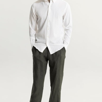 SNITCH Men's Casual Shirt | Slim Fit Full Sleeve Button-Down Collar Textured Pattern | Premium Cotton Blend & Woven Fabric for College & Casual Wear | White 