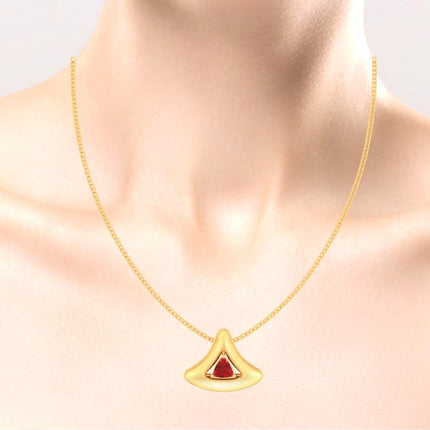 P.C. Chandra Jewellers Womens P.C Chandra Jewellers 14Kt (585) Yellow Gold In The Shape Of A Cone With A Red Stone In The Centre Pendant (Without Chain) For Women And Girls - 0.6 Grams 