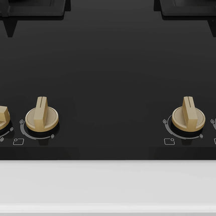 Bosch Built in Gas Hob Black Tempered glass Glass 4 Burner Auto Ignition 90 cm Full Brass 3D Ring Burners with Matt Black Heat Shields & Cast Iron pan supports (PNF9B6G20I) 