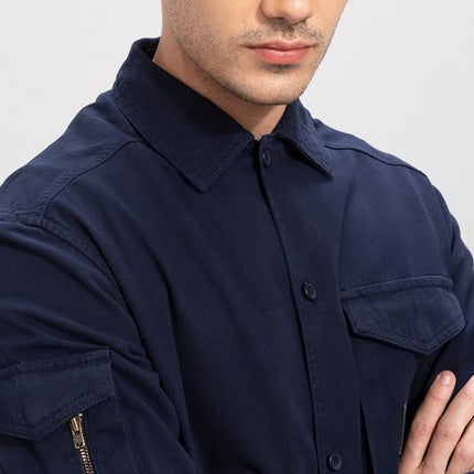 SNITCH Roxie Navy Overshirt Cotton Slim Fit Shirt|Anti-Dust|Coin Pocket |Two Patch Pocket |Comfort Stretch 