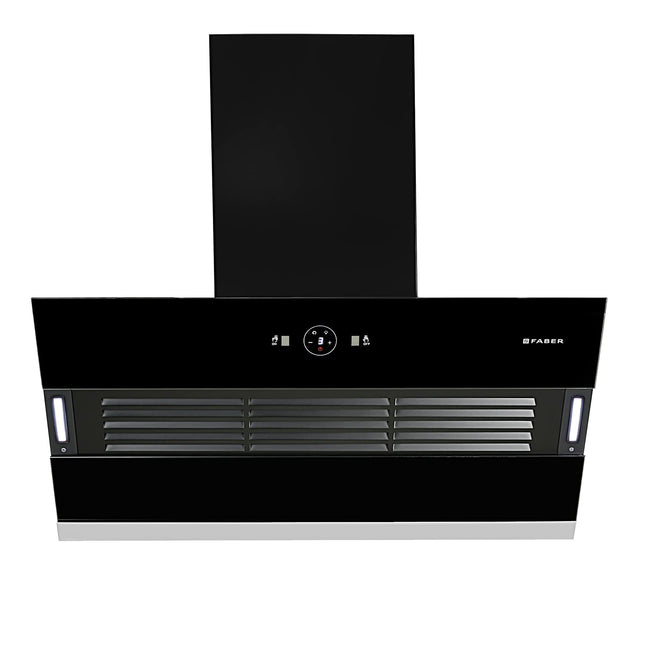 Faber 90 cm 1200 m3/hr Slant, Filterless Auto Clean Chimney, 12Yr Warranty on Motor(2Yr Comprehensive)|| Italian Design (HOOD VERTIGO FL SC AC BK 90, Touch & Gesture Control, Black) 