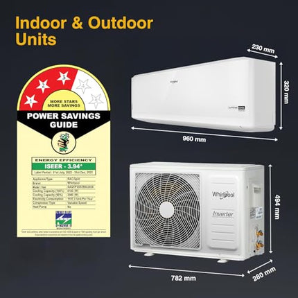 Whirlpool 2.0 Ton 3 Star, Supremecool Inverter Split AC (SUPREMECOOL 20T 3S INV EXP S5N3PB0, Copper, Convertible 4-in-1 Cooling Mode, HD Filter White) 