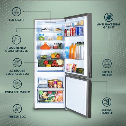 Haier 325 L, 3 Star, Convertible 14-in-1 Triple Inverter & Fan Motor Technology, with Display Frost Free Double Door Bottom Mount Refrigerator (HEB-333DS-P, Dazzle Steel, 2024 Model) 