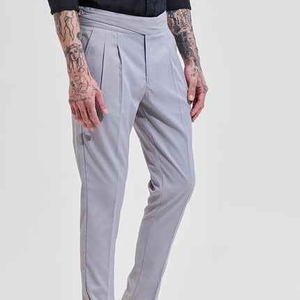 SNITCH Men's Light Grey Ankle Length Gurkha Slim Fit Mid Rise Trousers, 32 