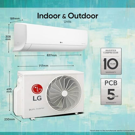 LG 1.5 Ton 3 Star DUAL Inverter Split AC (Copper, AI Convertible 6-in-1 Cooling, 2 Way Swing, HD Filter with Anti-Virus Protection, Faster Cooling & Energy Saving, 2024 Model, TS-Q18JNXE3, White) 